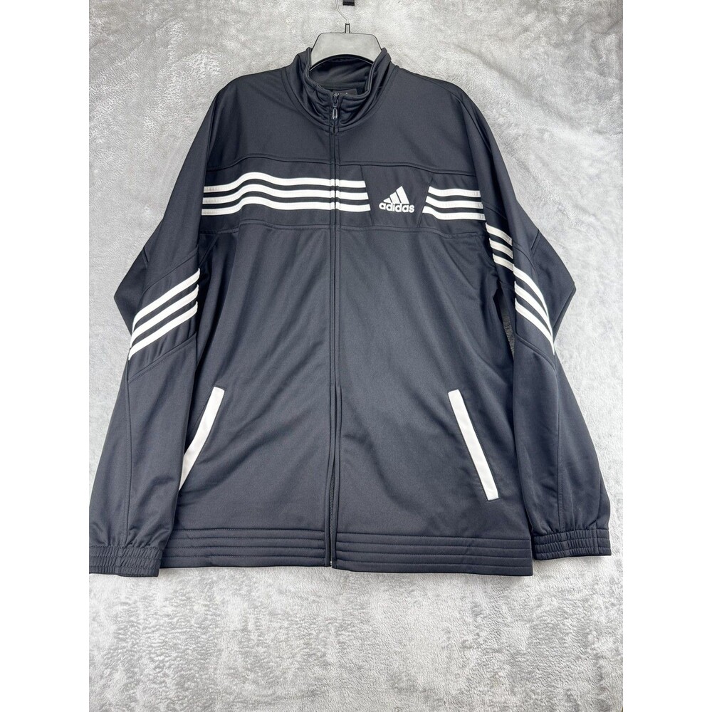 Adidas Mens XL Track Jacket Black White Striped Zip Up Polyester Regular